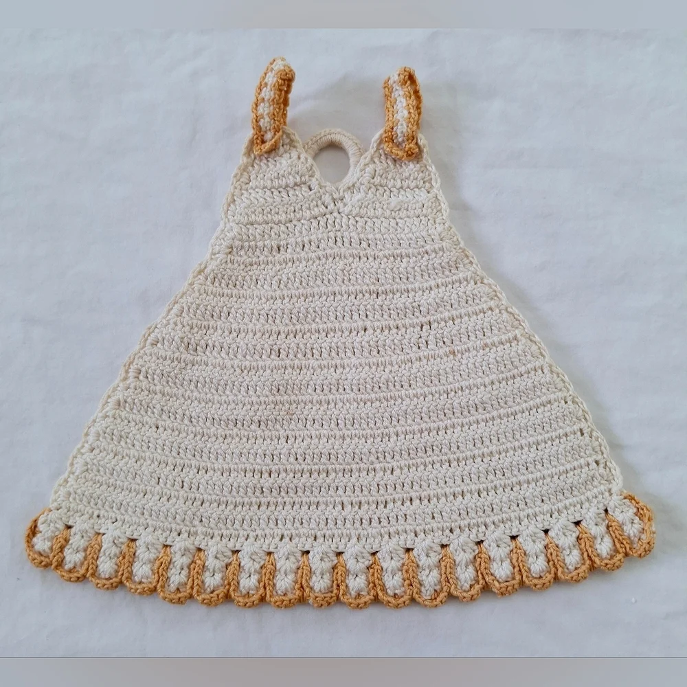 Vintage Handmade Knit Crochet Dress Hot Pad Pot Holder Cottagecore Grandmacore